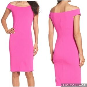 Eliza J Knee Length Off The Shoulder Dress Hot Pink 10